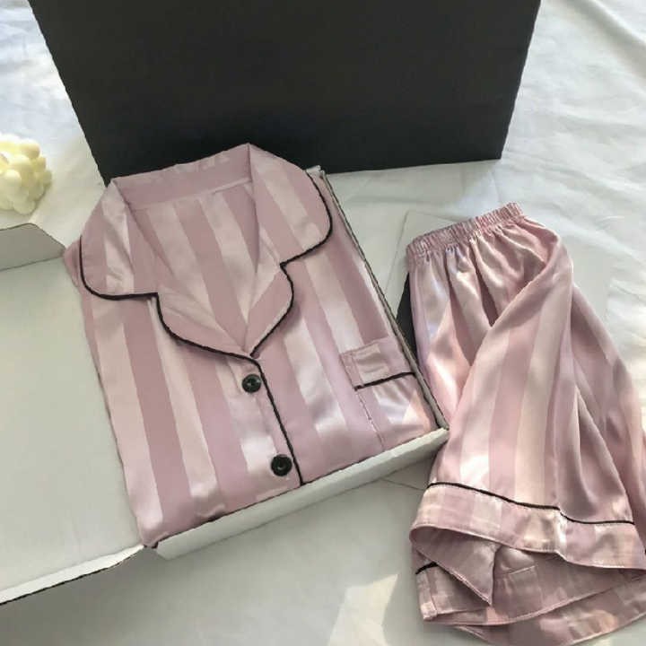Hot Selling Fashion Satin Women's Pajamas New Jacquard Ice Silk Thin Spring and Autumn Short-sleeved Home Wear Set