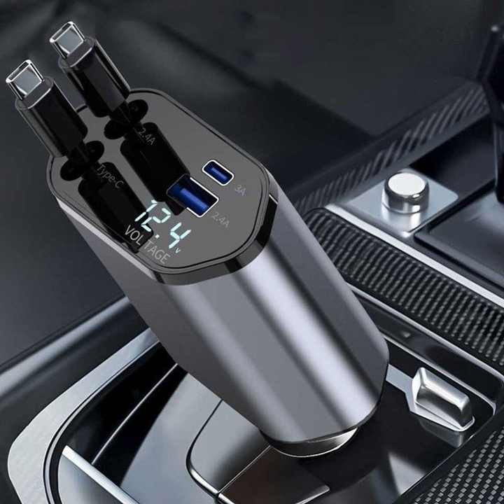 Retractable 4 in 1 Type-C Lighting Car Charger USB C Adapter QC3.0 PD Fast Charging With Cable Chargers for Mobile Phone